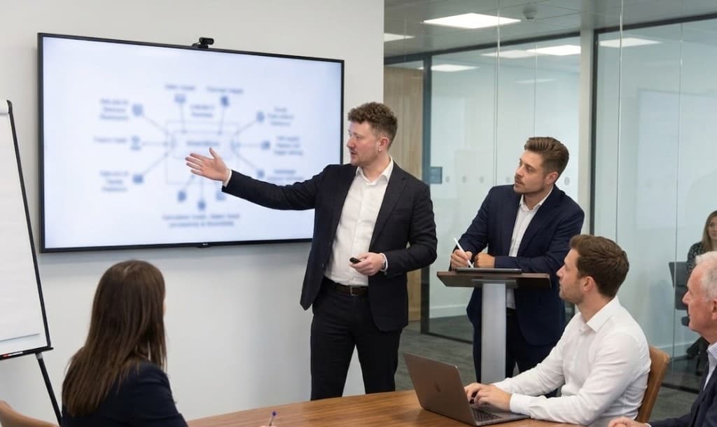 Schulungssituation mit Präsentation im Meetingraum